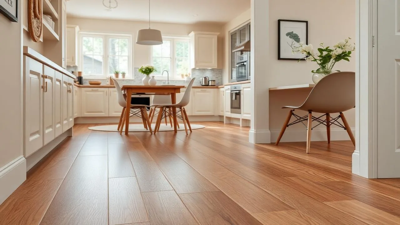 Durable luxury vinyl tile flooring running through a family kitchen and hallway in Paisley