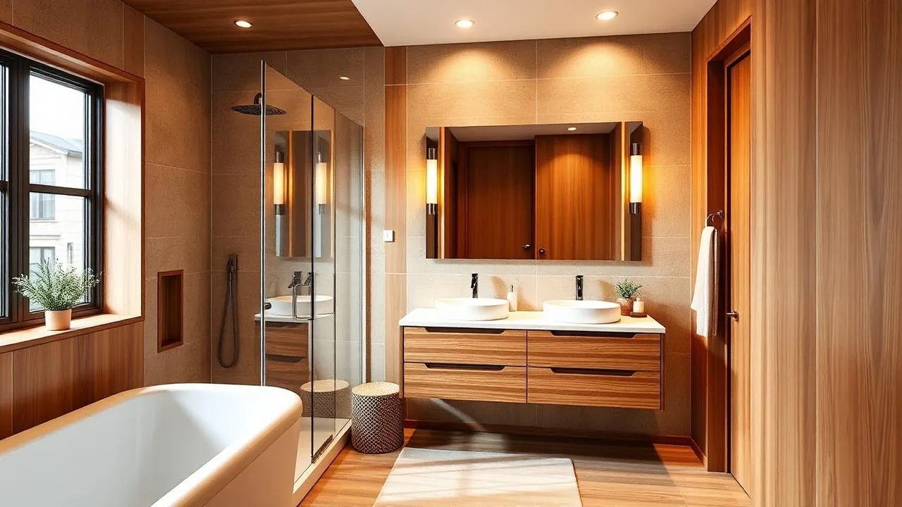 Finished modern bathroom with vanity unit and walk-in shower fitted in Johnstone