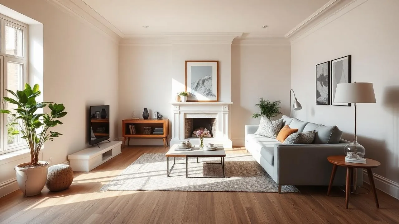 Freshly plastered and decorated living room after a full home renovation in Glasgow
