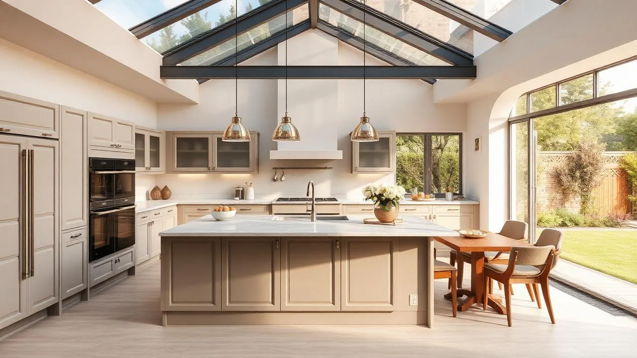 Extended open-plan kitchen with island unit and pendant lighting in a Johnstone home