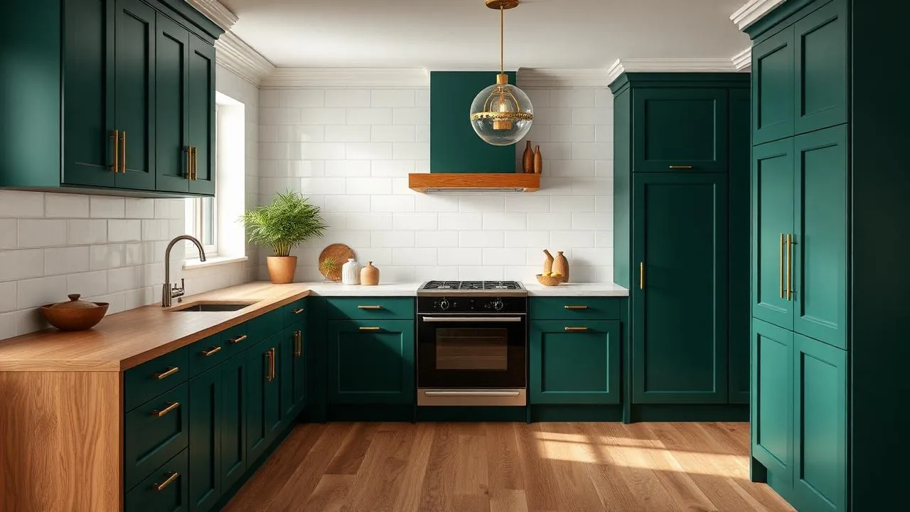 Contemporary kitchen with warm wood tones, matte cabinetry and quartz worktop in Glasgow