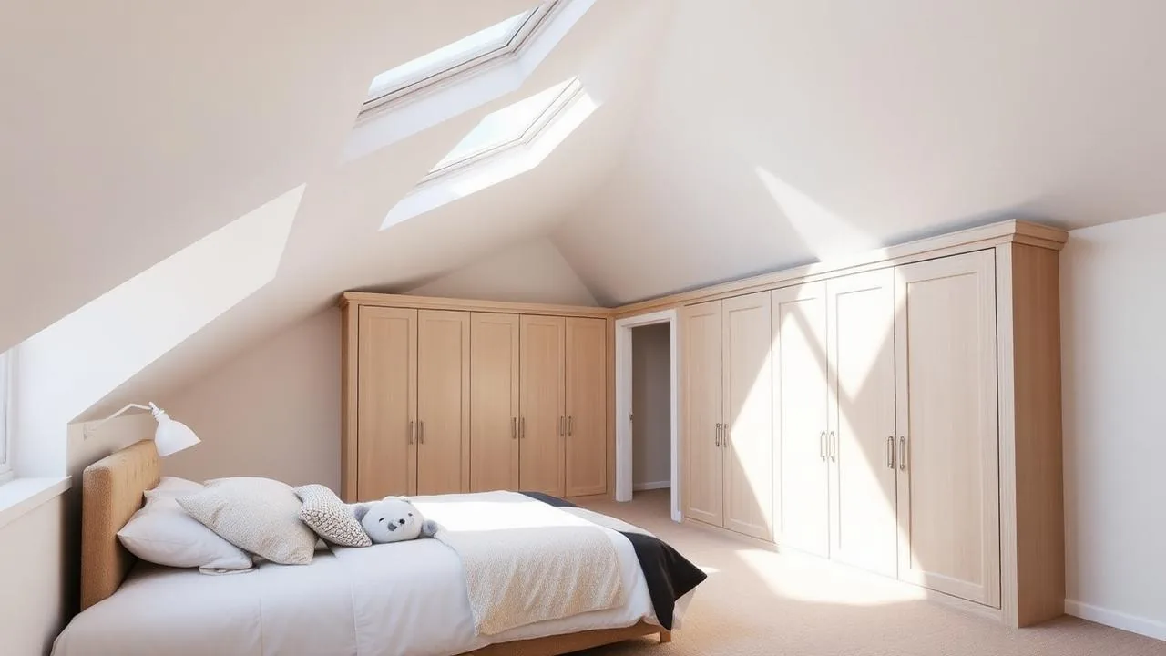 Bright loft conversion bedroom with sloped ceiling and skylight in a Glasgow home